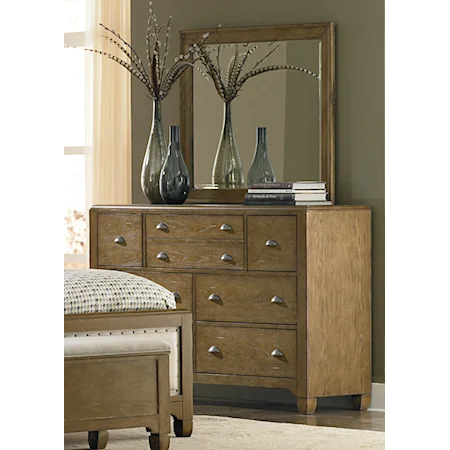 Transitional 7-Drawer Dresser & Mirror Set